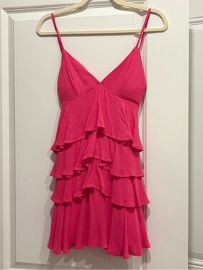 Brand New Hollister Hot Pink Tiered Ruffle Dress w Tags